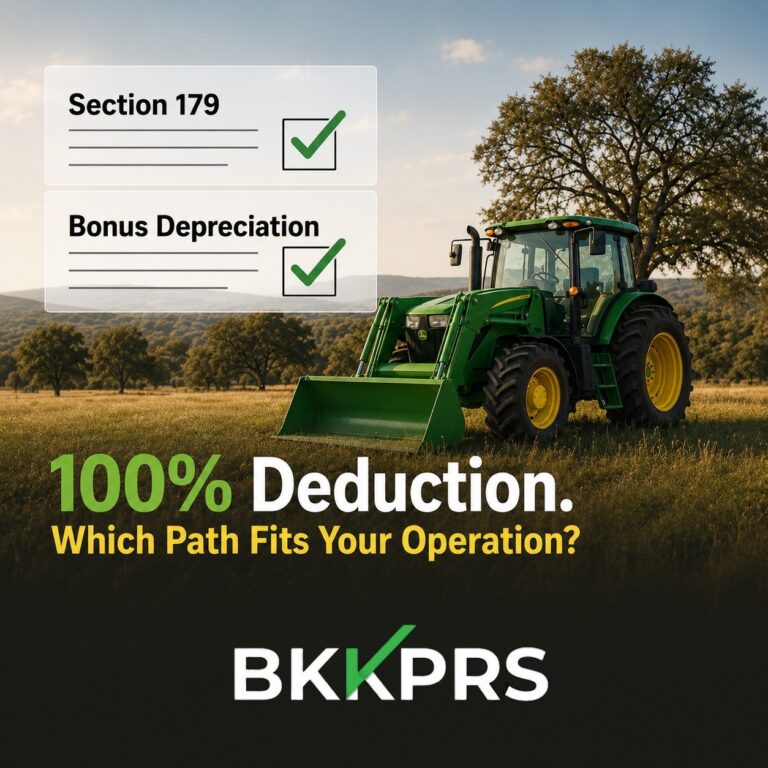 Section 179 vs bonus depreciation: both let you fully expense farm equipment in 2026. Here's how to choose for your operation.