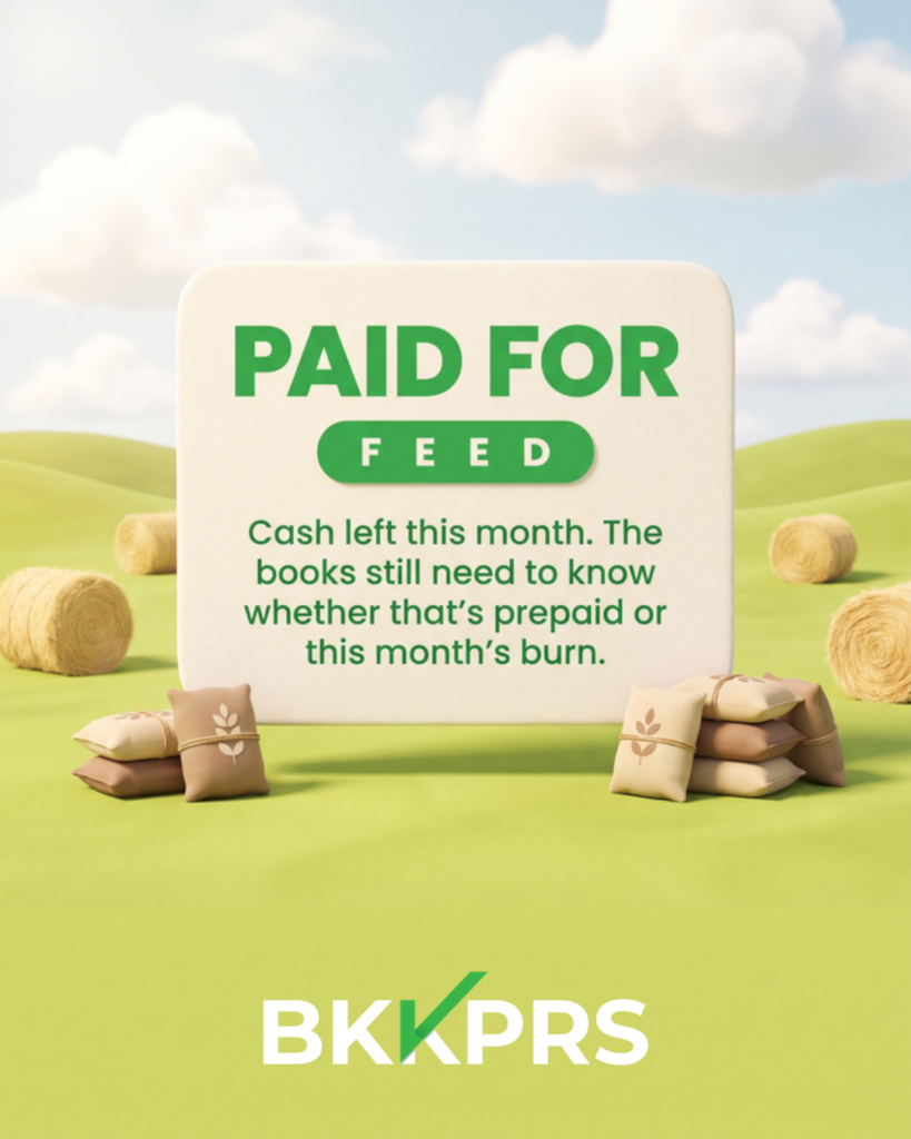 Winter feed paid now still needs books timing
